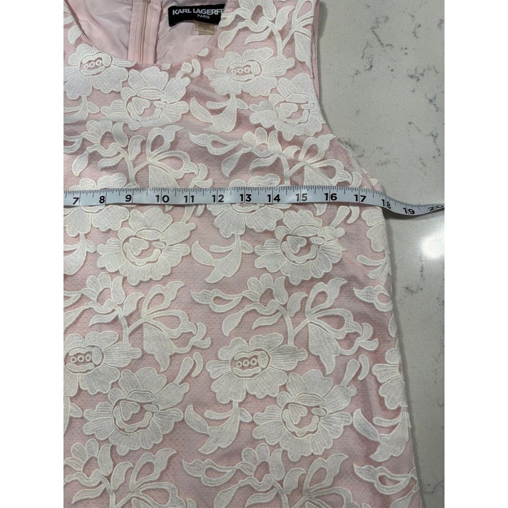 Karl Lagerfeld Paris Pink White Floral Lace Sleeveless Shift Dress Womens 12 - Picture 6 of 9
